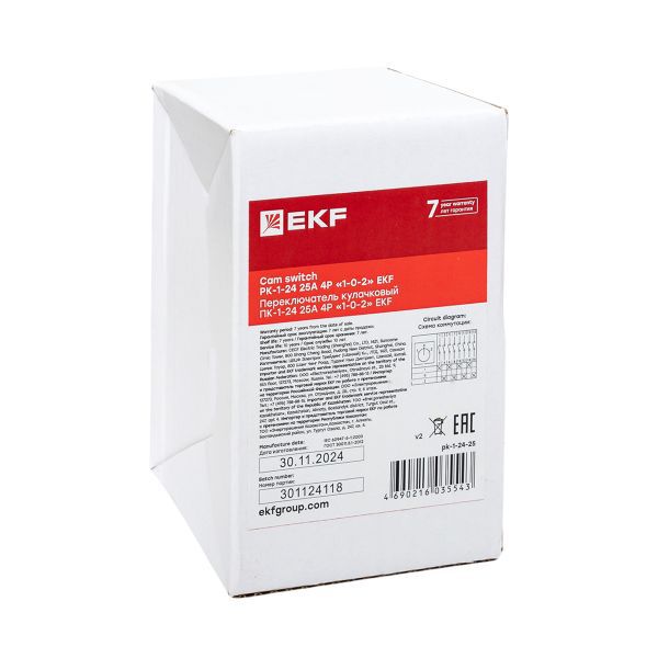 Переключатель кулачковый ПК-1-24 4П 25А "1-0-2" EKF pk-1-24-25