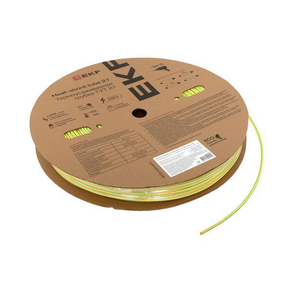 Трубка термоусадочная ТУТ нг 4/2 желт./зел. (уп.200м) EKF tut-4-yg
