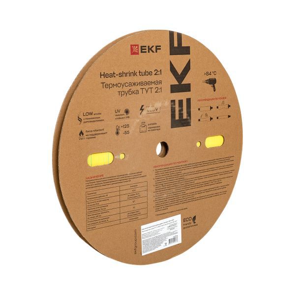 Трубка термоусадочная ТУТ нг 8/4 желт./зел. (уп.100м) EKF tut-8-yg