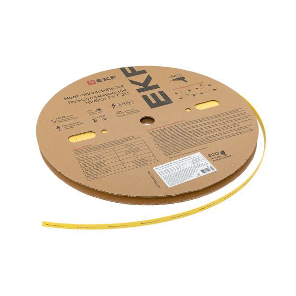 Трубка термоусадочная ТУТ нг 8/4 желт. (уп.100м) EKF tut-8-y