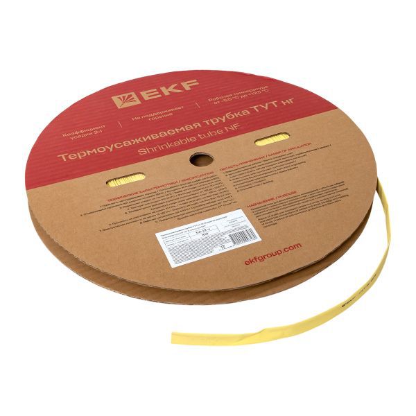 Трубка термоусадочная ТУТ нг 12/6 желт. (уп.100м) EKF tut-12-y