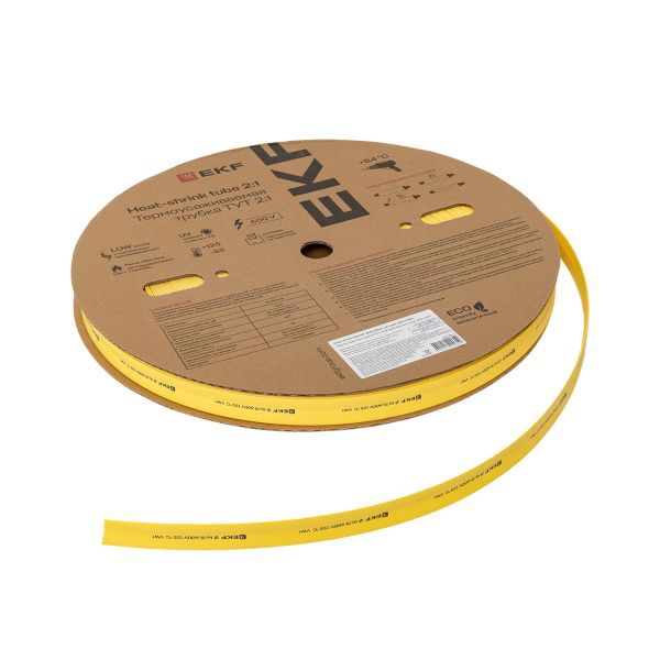 Трубка термоусадочная ТУТ нг 16/8 желт. (уп.100м) EKF tut-16-y