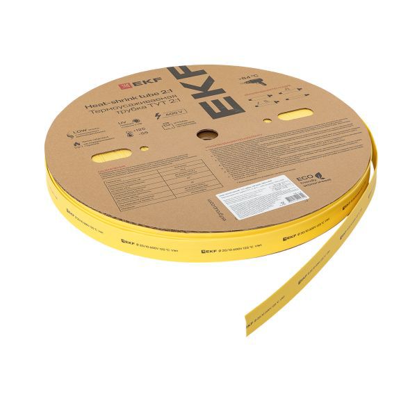 Трубка термоусадочная ТУТ нг 20/10 желт. (уп.100м) EKF tut-20-y