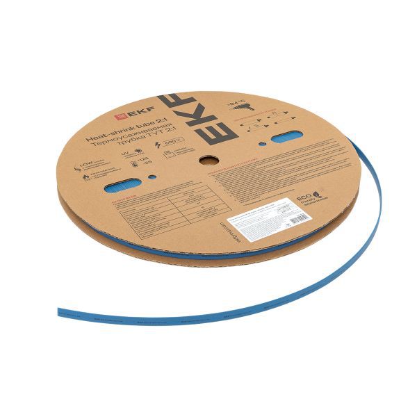 Трубка термоусадочная ТУТ нг 8/4 син. (уп.100м) EKF tut-8-g