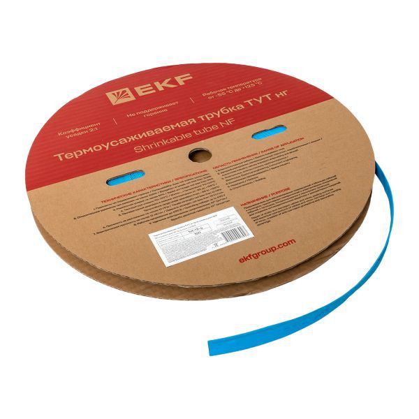 Трубка термоусадочная ТУТ нг 12/6 син. (уп.100м) EKF tut-12-g