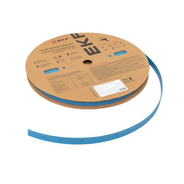 Трубка термоусадочная ТУТ нг 16/8 син. (уп.100м) EKF tut-16-g