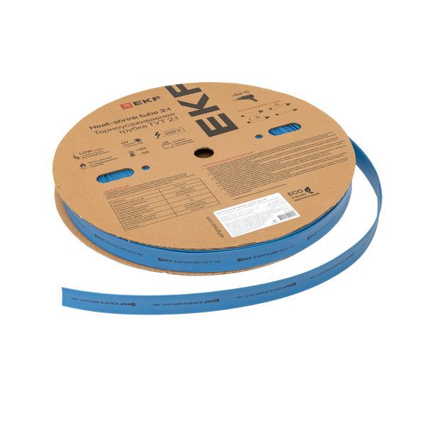 Трубка термоусадочная ТУТ нг 20/10 син. (уп.100м) EKF tut-20-g