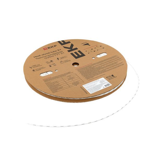 Трубка термоусадочная ТУТ нг 2/1 бел. (уп.200м) EKF tut-2-w