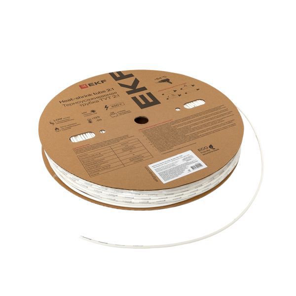 Трубка термоусадочная ТУТ нг 4/2 бел. (уп.200м) EKF tut-4-w