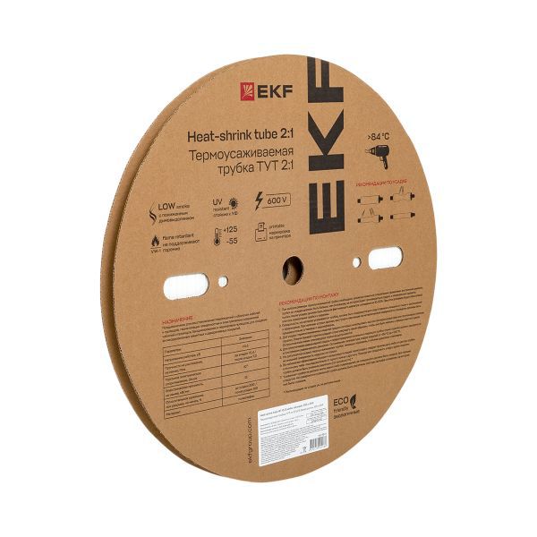 Трубка термоусадочная ТУТ нг 10/5 бел. (уп.100м) EKF tut-10-w