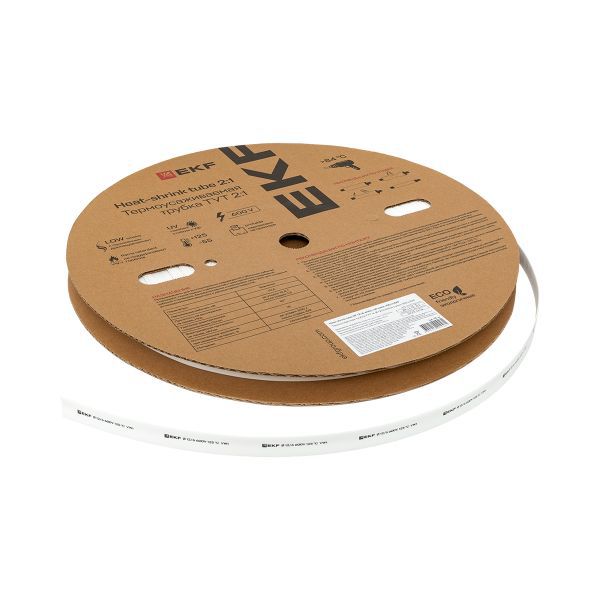 Трубка термоусадочная ТУТ нг 12/6 бел. (уп.100м) EKF tut-12-w