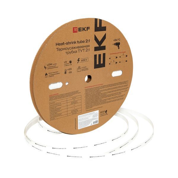 Трубка термоусадочная ТУТ нг 12/6 бел. (уп.100м) EKF tut-12-w