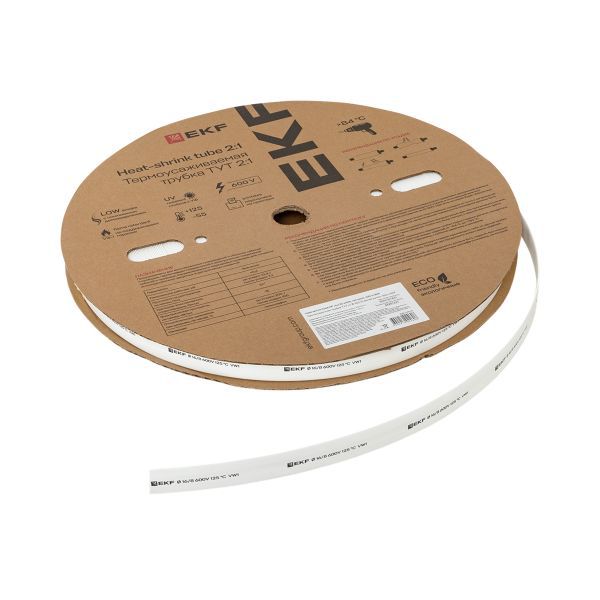 Трубка термоусадочная ТУТ нг 16/8 бел. (уп.100м) EKF tut-16-w