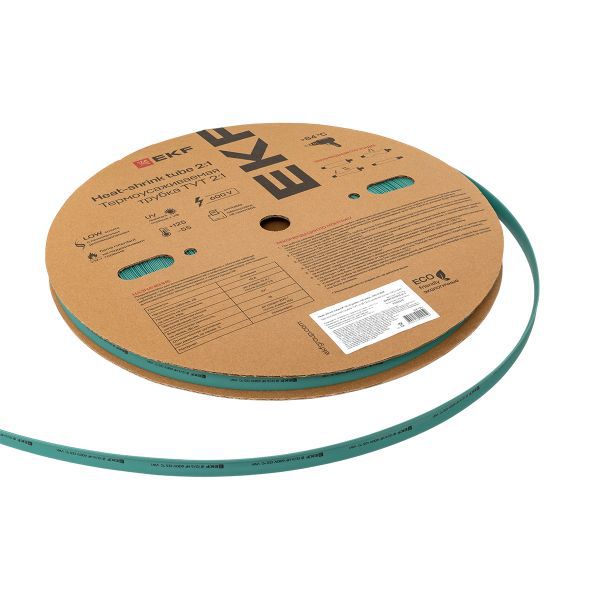 Трубка термоусадочная ТУТ нг 12/6 зел. (уп.100м) EKF tut-12-j