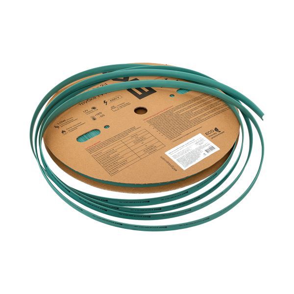 Трубка термоусадочная ТУТ нг 12/6 зел. (уп.100м) EKF tut-12-j