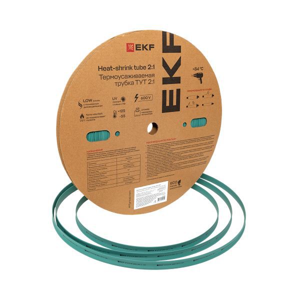 Трубка термоусадочная ТУТ нг 12/6 зел. (уп.100м) EKF tut-12-j