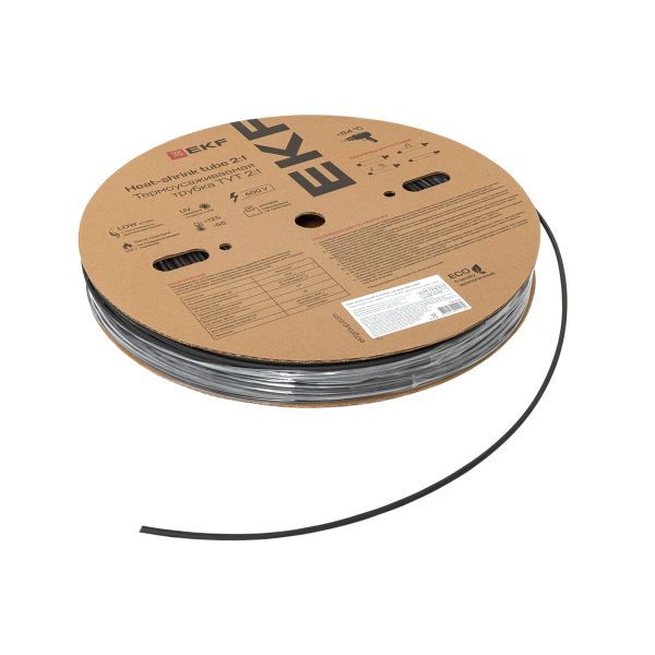 Трубка термоусадочная ТУТ нг 4/2 черн. (уп.200м) EKF tut-4-b