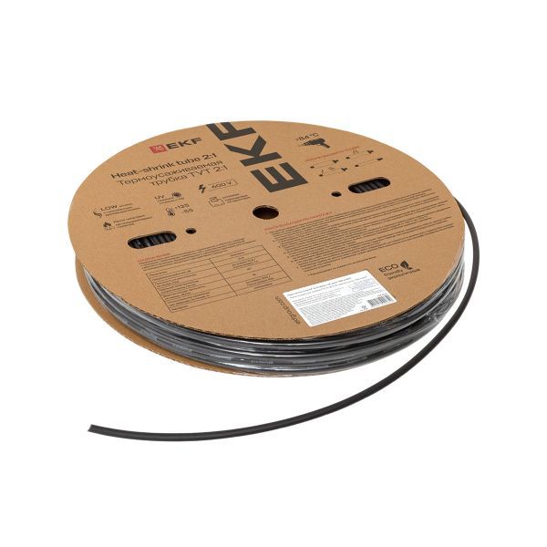 Трубка термоусадочная ТУТ нг 6/3 черн. (уп.100м) EKF tut-6-b