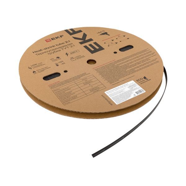 Трубка термоусадочная ТУТ нг 10/5 черн. (уп.100м) EKF tut-10-b