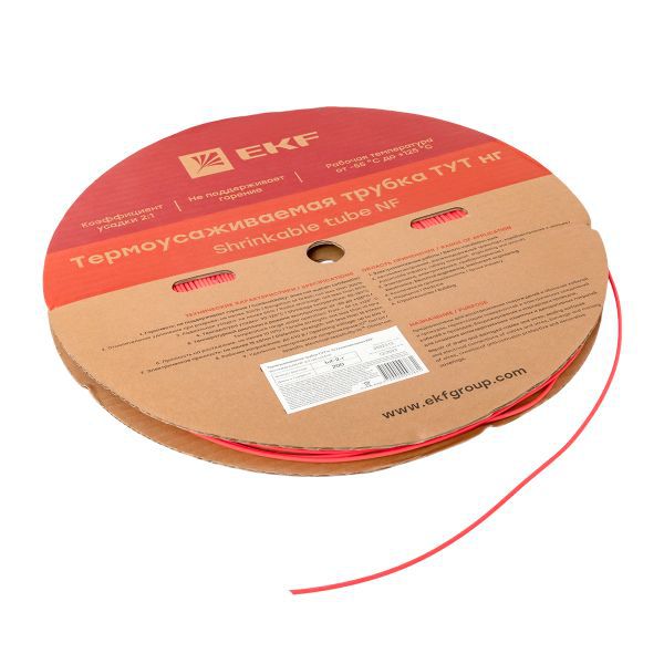 Трубка термоусадочная ТУТ нг 2/1 красн. (уп.200м) EKF tut-2-r