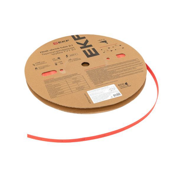 Трубка термоусадочная ТУТ нг 10/5 красн. (уп.100м) EKF tut-10-r