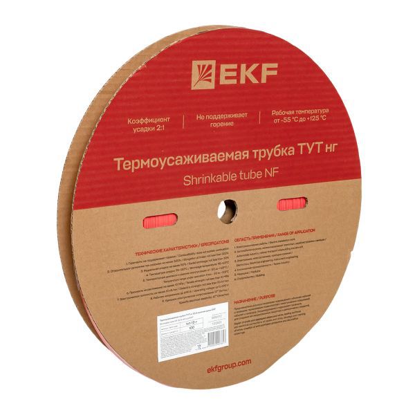 Трубка термоусадочная ТУТ нг 12/6 красн. (уп.100м) EKF tut-12-r