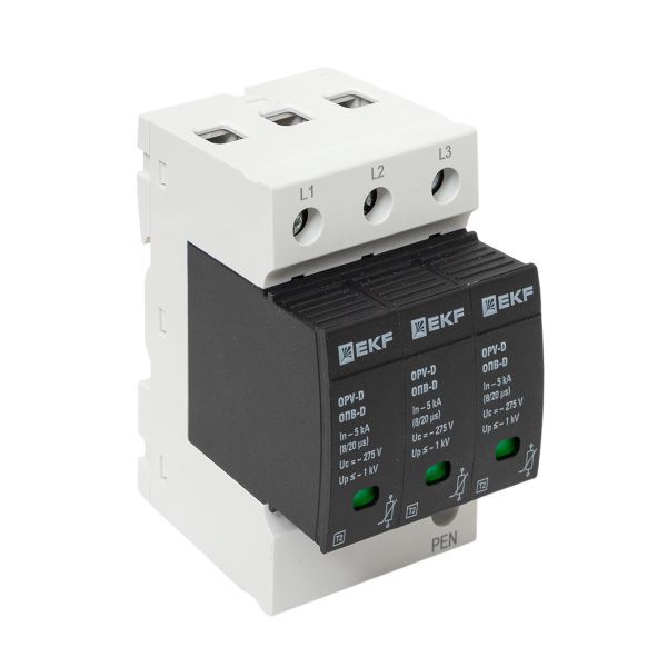 Ограничитель перенапряжения имп. ОПВ-D/3п In 5кА 230В EKF opv-d3
