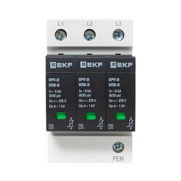 Ограничитель перенапряжения имп. ОПВ-D/3п In 5кА 230В EKF opv-d3