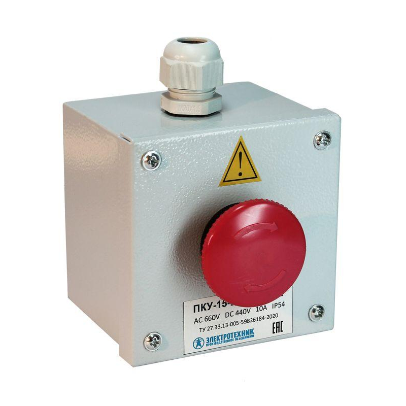 Пост кнопочный ПКУ 15-21-111 КЕ141 исп.2 (1з+1р) красн. гриб с фиксацией/ PG-13.5 Электротехник ET054790
