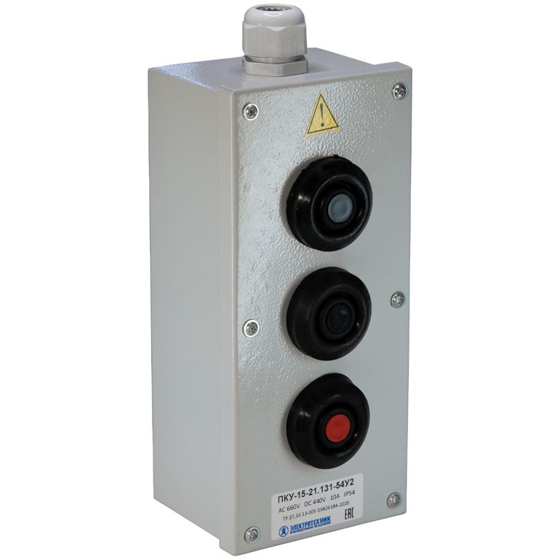 Пост кнопочный ПКУ-15-21.131-54У2 (2хВК30-10-11110-54(1з+1р) черн. + 1хВК30-10-11110-54(1з+1р) красн. + PG-19) пост управления Электротехник ET054489