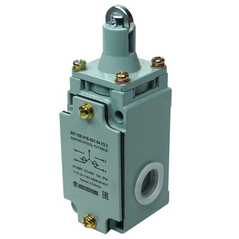 Выключатель конечн. ВП 15К-21Б-221-54 У2.3 толкатель с роликом; полумгновенный IP54 Электротехник ET004423