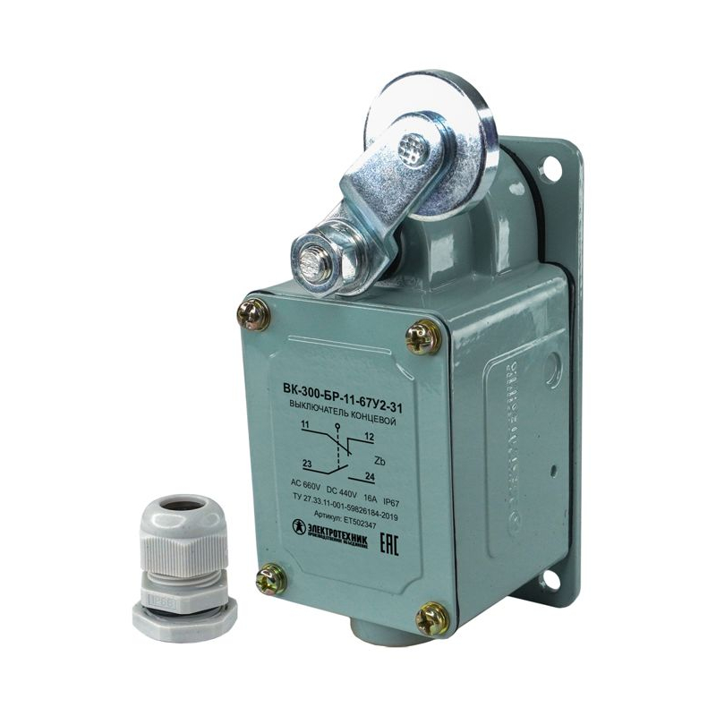 Выключатель конечн. ВК-300-БР-11-67У2-31 рычаг с роликом; с сальником ход вправо; самовозврат; ступень 3- 61мм IP67 Электротехник ET502347