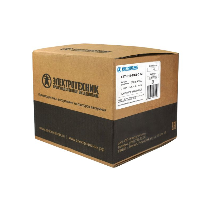 Контактор вакуумный КВТ-1.14-4/400 У3 220В 4з+4р нереверсивный без реле ET557370