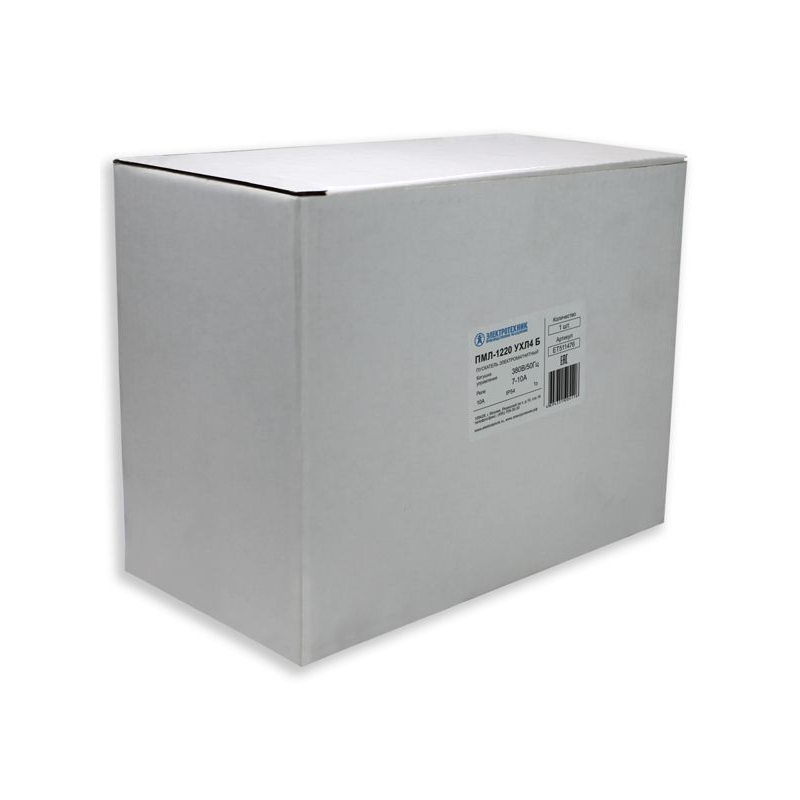 Пускатель магнитный ПМЛ-1220 380В/50Гц 1з 10А нереверсивный с реле РТЛ-1014-2 7-10А в корпусе из пластика IP54 с кнопками ПУСК +СТОП Электротехник ET511476