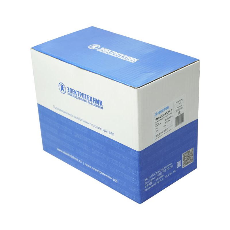 Пускатель магнитный ПМЛ-2230 220В/50Гц 1з 25А нереверсивный с реле РТЛ-1022-2 17-25А в корпусе из пластика IP54 с кнопками ПУСК +СТОП и сигнальной лампой Электротехник ET547046