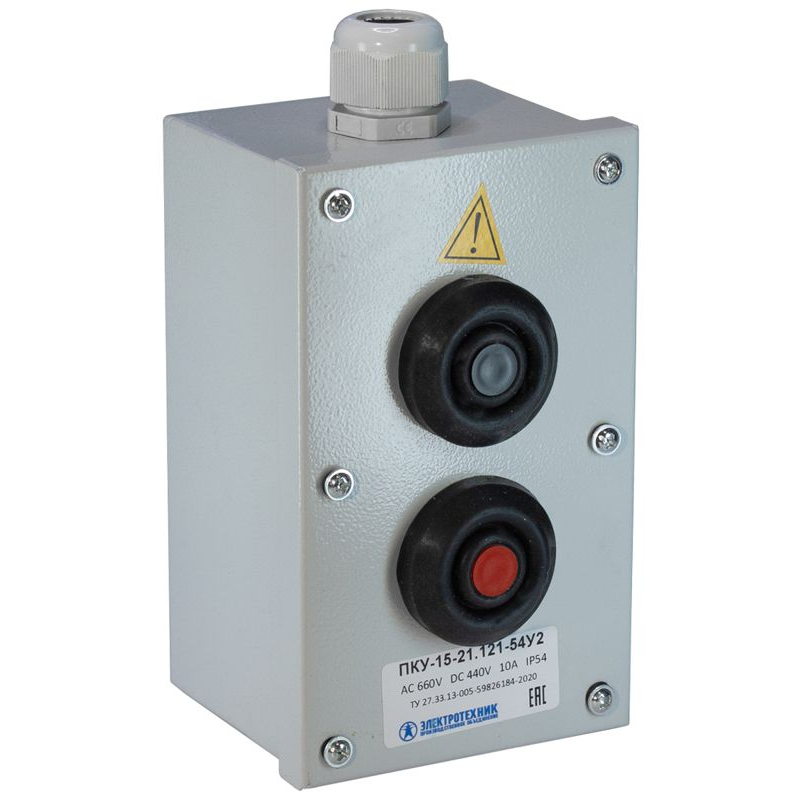 Пост кнопочный ПКУ-15-21.121-54 У2 (1хКЕ081/2(1з+1р) черн. + 1хКЕ081/2(1з+1р) красн. + PG-19) пост управ. Электротехник ET008513
