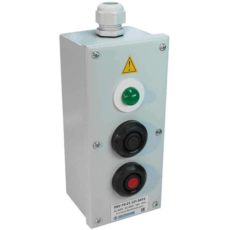 Пост кнопочный ПКУ 15-21.131-54 У2 (1хСКЛ11 зел. 220В+1хКЕ081/2 (1з+1р) черн.+1хКЕ081/2 (1з+1р) красн.+PG-19) пост управления Электротехник ET008512