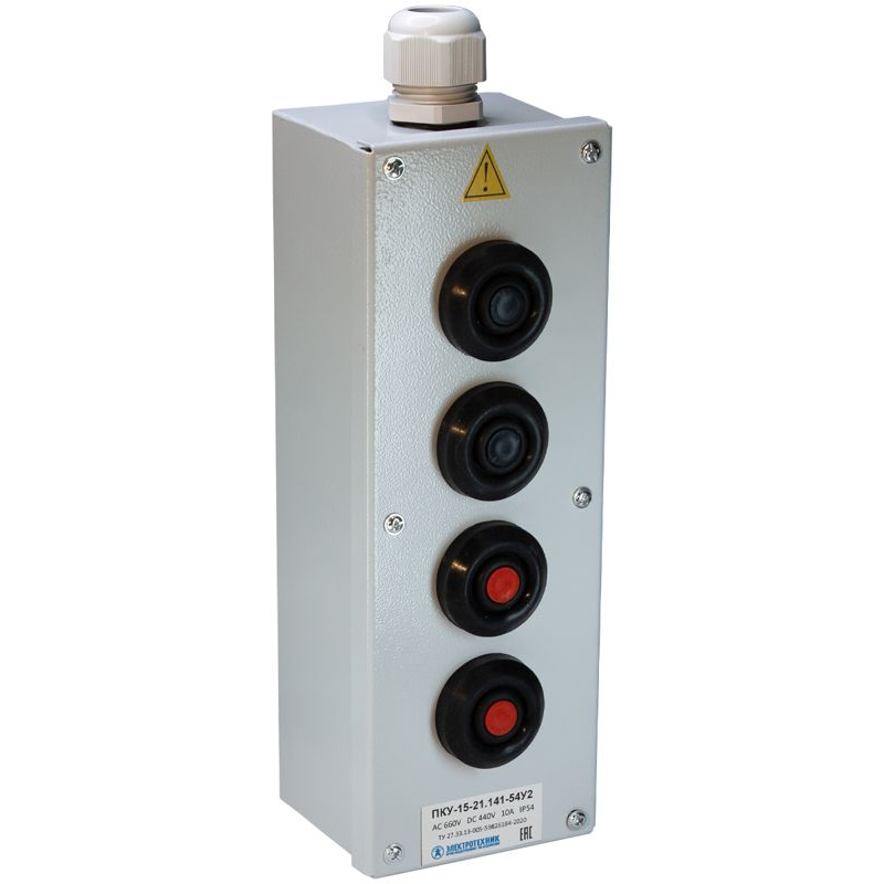Пост кнопочный ПКУ 15-21.141-54 У2 (2хКЕ081/2 (1з+1р) черн. + 2хКЕ081/2 (1з+1р) красн. + PG-21) пост управления Электротехник ET054492