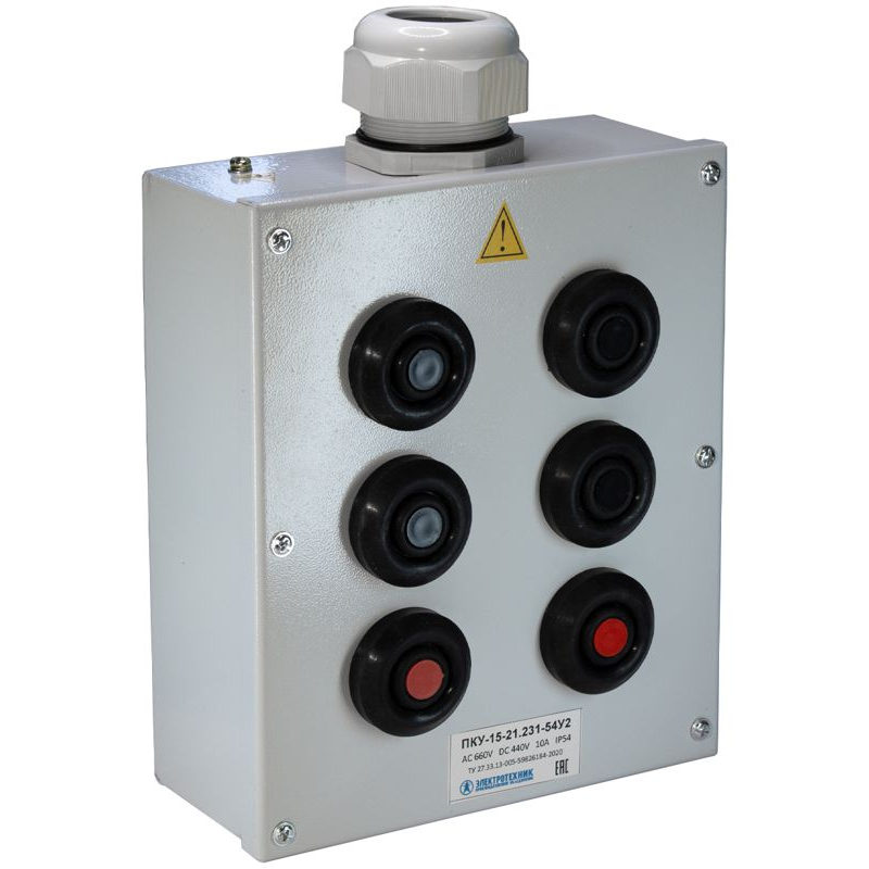 Пост кнопочный ПКУ 15-21.231-54 У2 (4хКЕ081/2 (1з+1р) черн. + 2хКЕ081/2 (1з+1р) красн. + PG-36) пост управления Электротехник ET054503
