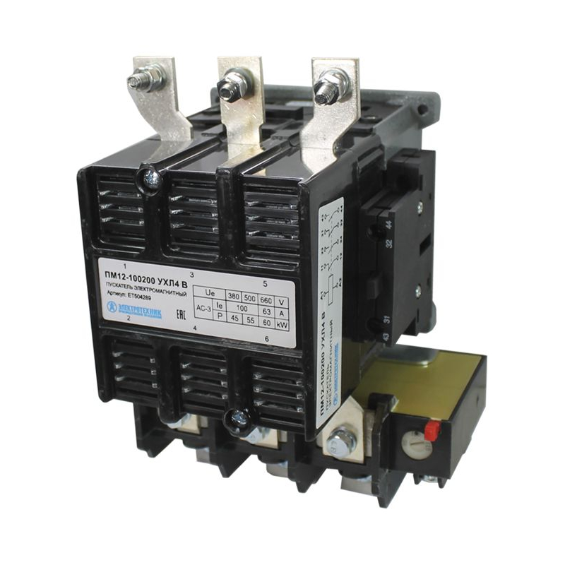Пускатель магнитный ПМ 12-100200 УХЛ4 В 380В/50Гц 2з+2р 100А нереверсивный с реле РТТ-325 85- 115А IP00 Электротехник ET504289