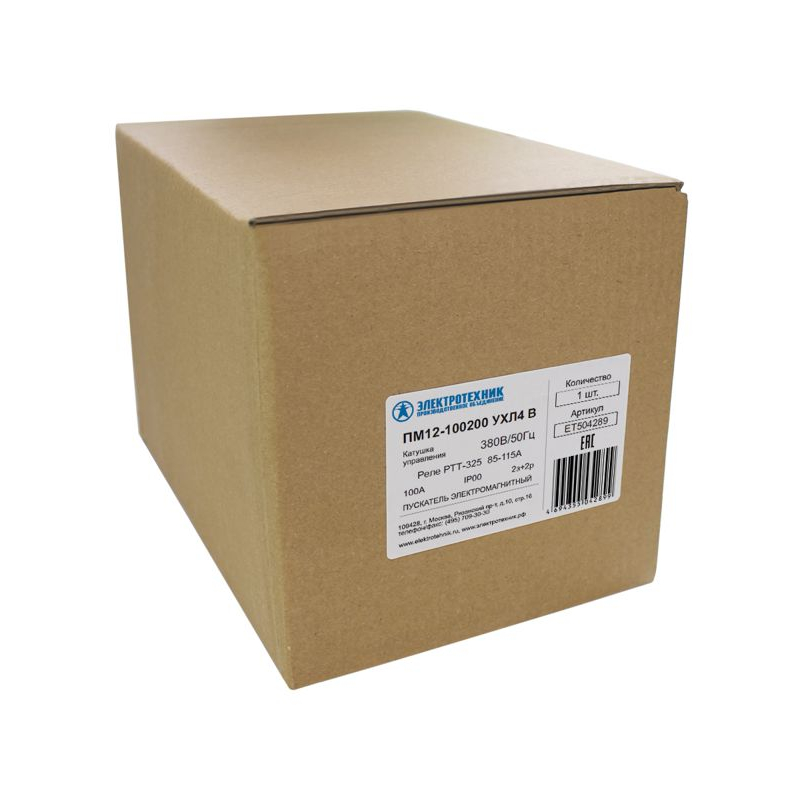 Пускатель магнитный ПМ 12-100200 УХЛ4 В 380В/50Гц 2з+2р 100А нереверсивный с реле РТТ-325 85- 115А IP00 Электротехник ET504289