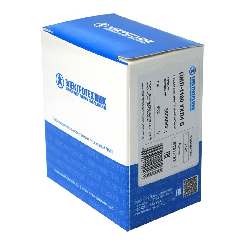 Пускатель магнитный ПМЛ-1100 УХЛ4 Б 380В/50Гц 1з 10А нереверсивный без реле IP20 Электротехник ET511482