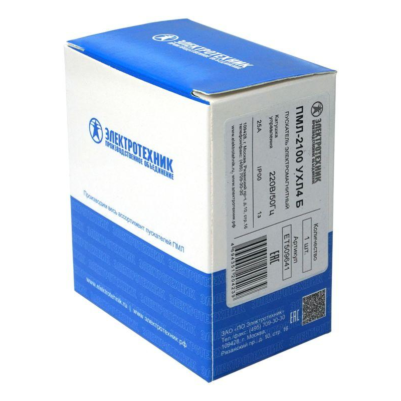 Пускатель магнитный ПМЛ-2100 УХЛ4 Б 220В/50Гц 1з 25А нереверсивный без реле IP20 Электротехник ET509641