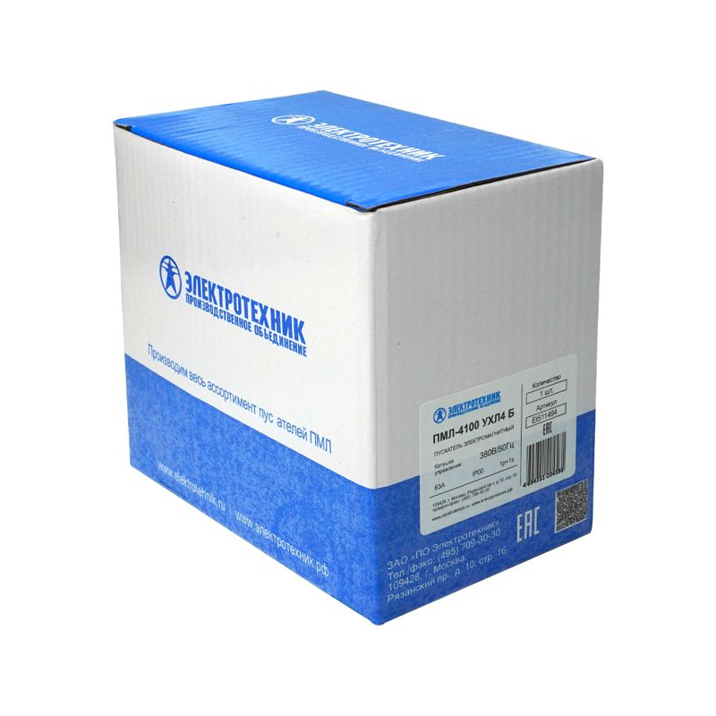 Пускатель магнитный ПМЛ-4100 УХЛ4 Б 380В/50Гц 1р+1з 63А нереверсивный без реле IP20 Электротехник ET511494