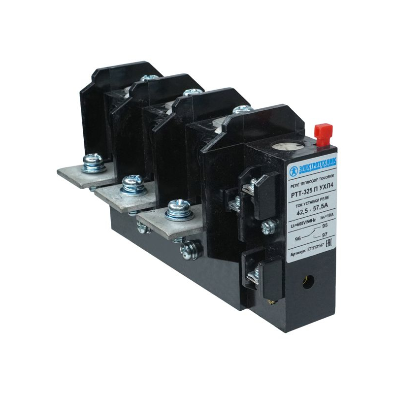 Реле тепл. РТТ-325 П УХЛ4 50А 42.5-57.5А 660В/50Гц 1з+1р ручной возврат IP00 Электротехник ET512147