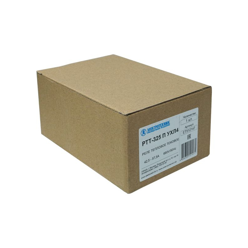 Реле тепл. РТТ-325 П УХЛ4 50А 42.5-57.5А 660В/50Гц 1з+1р ручной возврат IP00 Электротехник ET512147