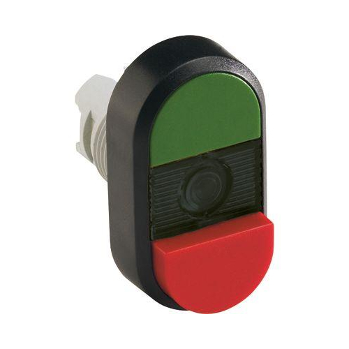 Кнопка двойная MPD14-11B (зеленая/красная-выступающая) непрозрачная черная линза с текстом (ON/OFF)