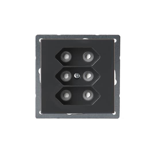 Розетка 3*EuroSocket 6А 230В, без заземления, антрацит