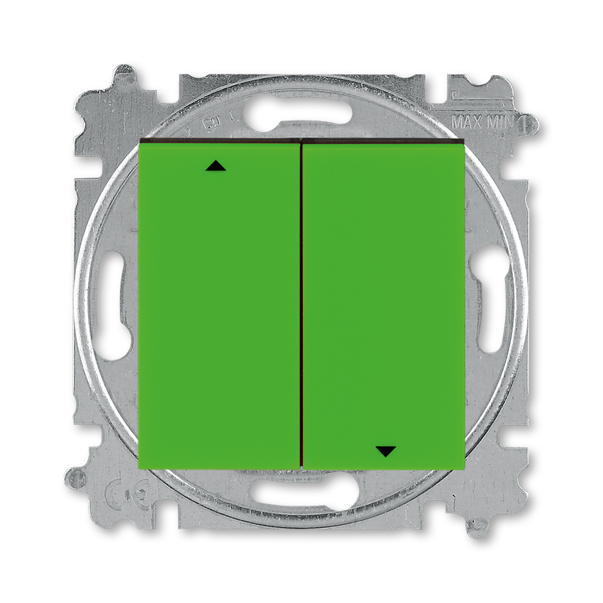 Выключатель жалюзи двухклавишный ABB Levit с фиксацией клавиш зелёный / дымчатый чёрный
