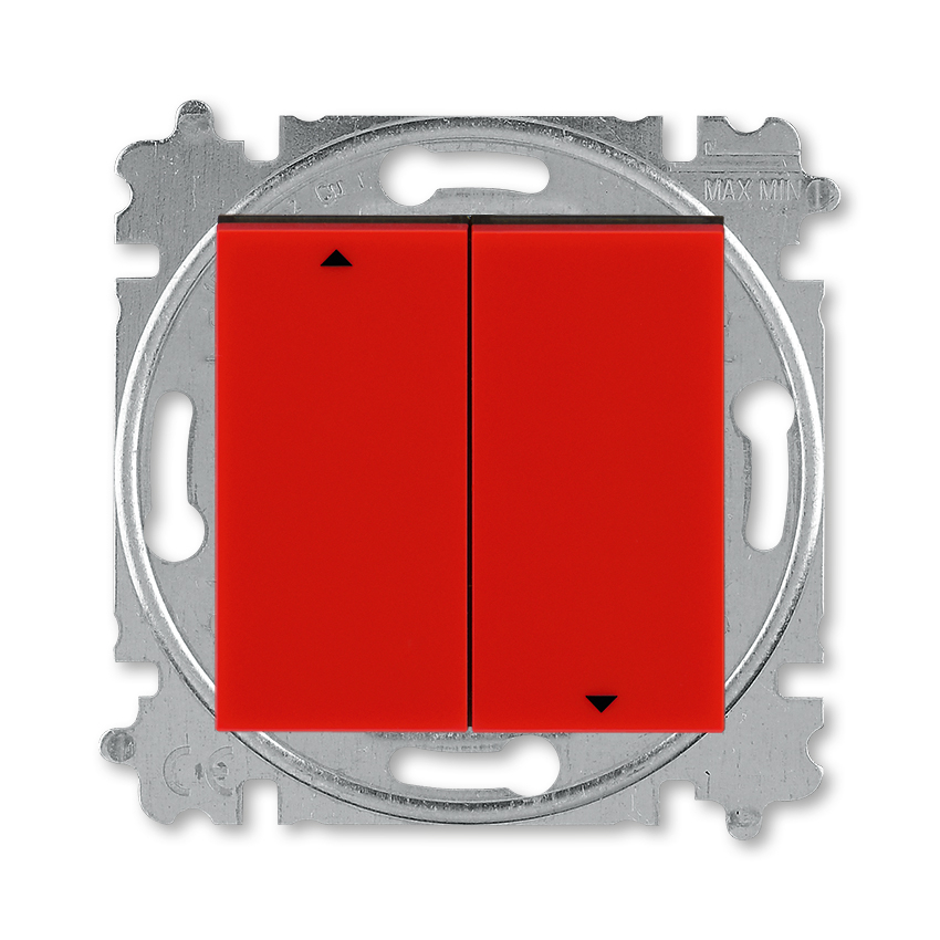 Выключатель жалюзи двухклавишный ABB Levit без фиксации клавиш красный / дымчатый чёрный
